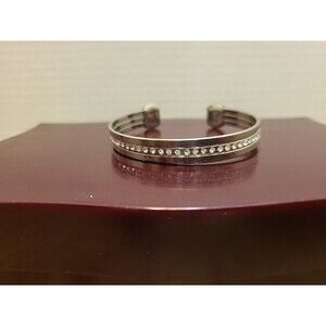 Vintage Rhinestone  Cuff Bracelet Easy On/Off Silver Tone